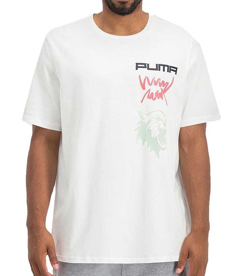 T-shirt da uomo PUMA 4th Quarter SS Tee con stampa frontale in cotone 532361 01 bianco