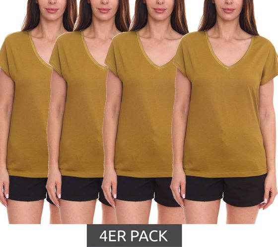 Lot de 4 t-shirt femme HECHTER PARIS chemise basique col V chemise manches courtes 33919325 vert