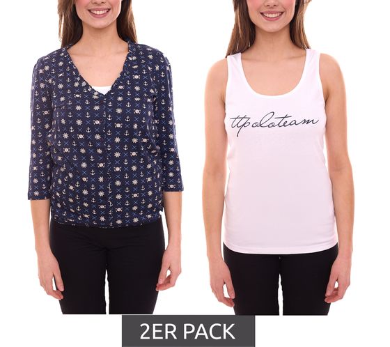 Pack de 2 TOM TAILOR Conjunto de camiseta mujer camisa de verano y top de algodón 21882004 blanco/azul