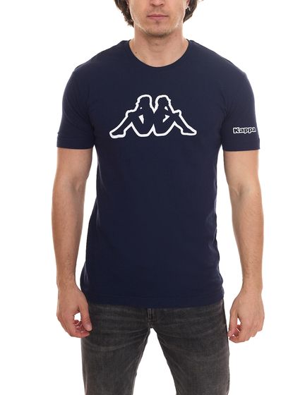 Maglia Kappa da uomo in cotone, maglia girocollo con patch logo grande, maglia a maniche corte 19-4024 A1A blu