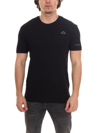 Kappa chemise en coton pour hommes, chemise à col rond avec petit patch logo, chemise à manches courtes 711169 A6U noir