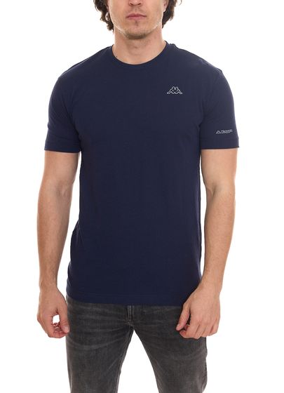 Kappa Herren Baumwoll-Shirt Rundhals-Shirt mit kleinem Logo-Patch Kurzarm-Shirt 711169 A1A Blau