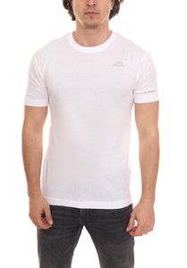 Kappa Herren Baumwoll-Shirt Rundhals-Shirt mit kleinem Logo-Patch Kurzarm-Shirt 711169 A1C Weiß
