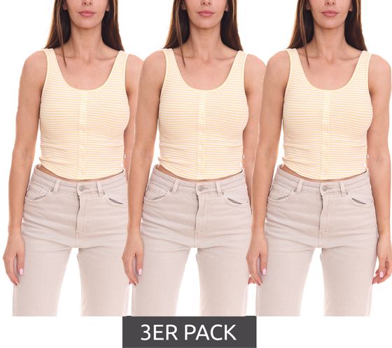 Lot de 3 T-shirt femme LTB KOBELE chemise d été crop top rayé 14423503 jaune/blanc