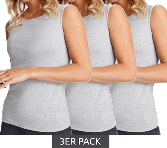 3er Pack FLASHLIGHTS Damen Sommer-Top Baumwoll-Shirt ärmellos Sommer-Shirt 51768222 Grau
