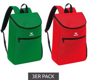 Confezione da 3 zaini Erima Team Bag, zaini sportivi, sacche da calcio, sacche da palestra, 25 litri, verde o rosso