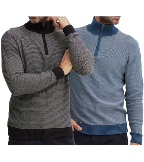 FQ1924 Lewo men s sweatshirt sustainable cotton sweater ribbed knit Troyer 21900461-ME Blue, black or gray