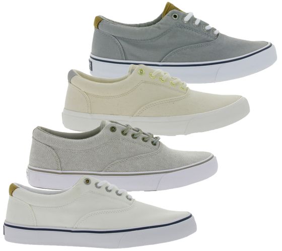 SPERRY Bahama Striper II Cvo SW and Bahama Striper II Cvo men s canvas sneakers with wave siping technology beige, white, gray or light gray