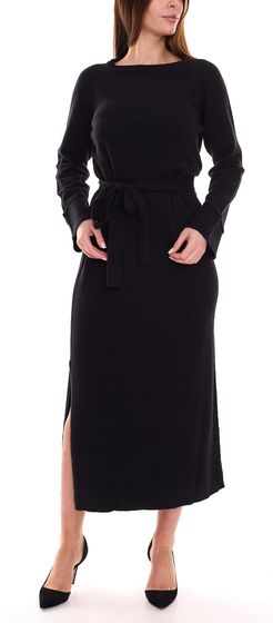 HECHTER PARIS women s maxi dress, fashionable knitted dress with waist band 12311867 black