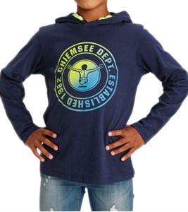 CHIEMSEE Jersey de algodón para niños, camisa de manga larga con capucha y parche grande con logo 67702253 azul/verde