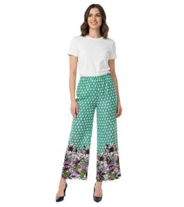 Pantaloni slip-on da donna Aniston CASUAL, comodi pantaloni estivi con fantasia floreale all-over 76938501 verde