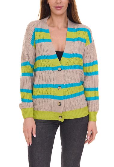 Aniston CASUAL women's knitted jacket cardigan with button closure 85595338 beige/blue/green