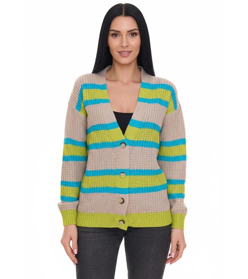 Aniston CASUAL women s knitted jacket cardigan with button closure 85595338 beige/blue/green