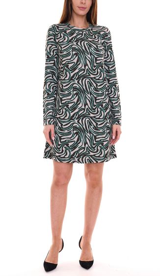 Aniston SELECTED Damen Mini-Kleid mit Allover-Print Langarm-Kleid 88938605 Schwarz/Grün/Beige