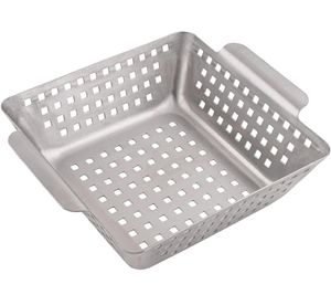 GOURMEO Barbecue grill basket made of stainless steel suitable for all types of grills Vegetable bowl Dishwasher safe 21x21x7cm Silver