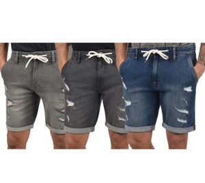 BLEND Dallian Herren Baumwoll-Shorts nachhaltige Destroyed Jeans-Bermuda 20711410-ME Grau oder Blau