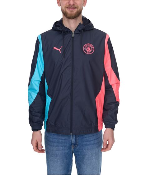 PUMA Woven Anthem 2023/24 Manchester City chaqueta de entrenamiento funcional con capucha chaqueta de tiempo libre chaqueta de jogging rainCELL warmCELL windCELL 772846 14 Negro/Azul/Rosa