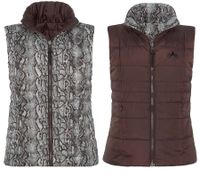 ALPENBLITZ women s reversible vest in plain colors and all-over print quilted vest in dark blue/colorful, brown/white or black/white ALPENBLITZ women s reversible vest in plain colors and all-over print quilted vest in dark blue/colorful, brown/white or black/white