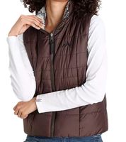 ALPENBLITZ women s reversible vest in plain colors and all-over print quilted vest in dark blue/colorful, brown/white or black/white ALPENBLITZ women s reversible vest in plain colors and all-over print quilted vest in dark blue/colorful, brown/white or black/white