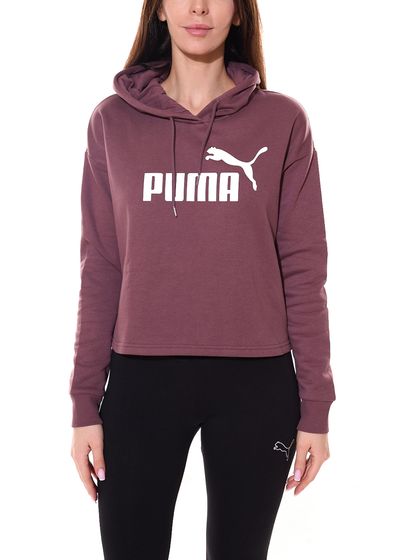 PUMA ESS Cropped Logo Sweatshirt Women's Hooded Shirt Cotton 586869 75 Plum