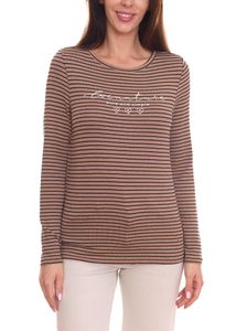 Camisa de mujer Street One de manga larga, jersey de rayas con letras en la parte delantera 23254627 marrón