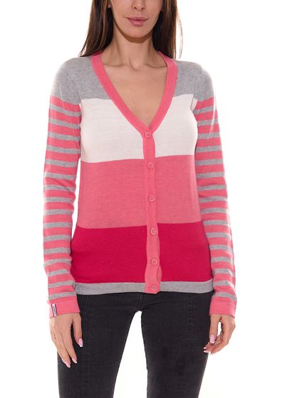 Cárdigan KangaROOS para mujer, chaqueta de punto fino con diseño color block 53550801 rosa/gris