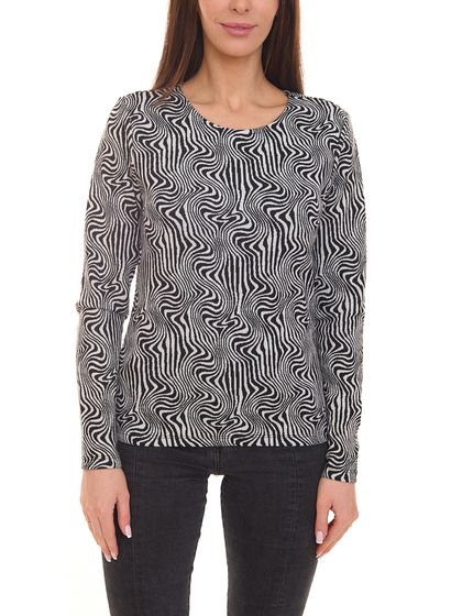 Aniston CASUAL women's long-sleeved blouse, stylish women's blouse with all-over pattern 56117949 black/white