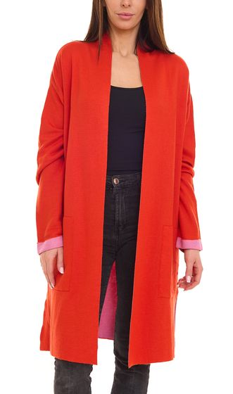 Laura Scott Damen Strick-Jacke zweifarbiger Cardigan verschlusslos 17958364 Orange/Pink