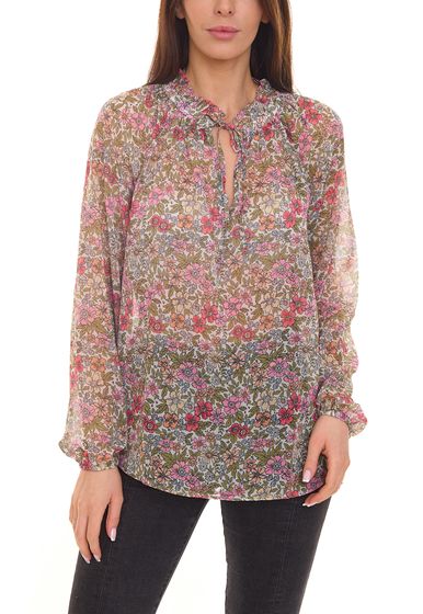 Aniston SELECTED Damen Sommer-Bluse durchsichtiges Shirt mit Allover-Print 37170051 Bunt