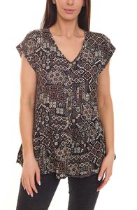 BOYSEN`S women s blouse top short sleeve shirt with all-over print 87451654 black/brown