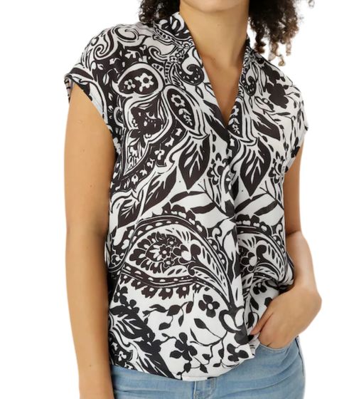Blusa estiva da donna Aniston SELECTED, blusa smanicata con stampa all-over 99003422 bianco/nero