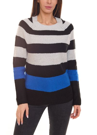 Aniston CASUAL Jersey de punto para mujer Jersey a rayas con cuello redondo 38395131 negro/gris/azul