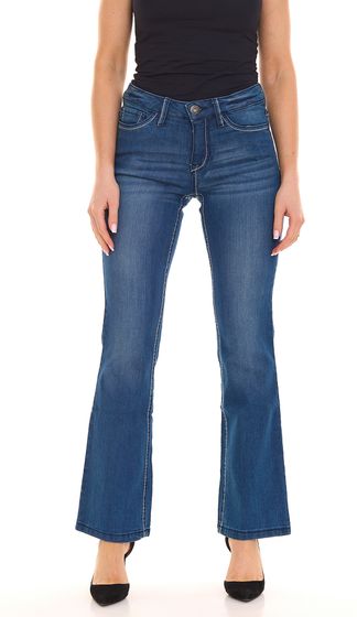 ARIZONA Bootcut-Jeans modische Damen Denim-Hose mit Kontrastnähten 26423438 Blau
