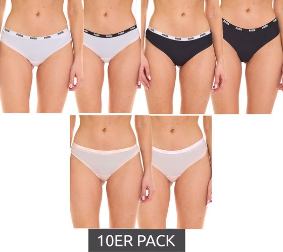 10er Pack PUMA Brazilian Damen-Panties Slips Baumwolle Unterwäsche-Set 603041001 in Schwarz, Weiß oder Rosa