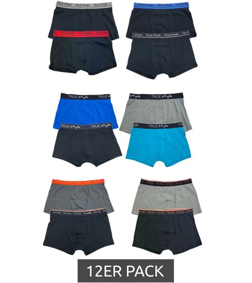 Lot de 12 boxers pour hommes de style TRUE, shorts rétro durables en coton noir, gris, bleu, rouge dans différents packs