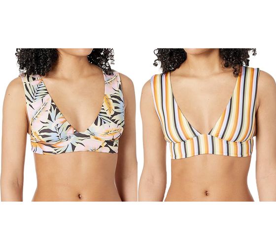BILLABONG Postcards from Parad Women's Tropical Floral Print Striped Bikini Top Swimwear C3ST21 BIP2 1220 Multicolored
