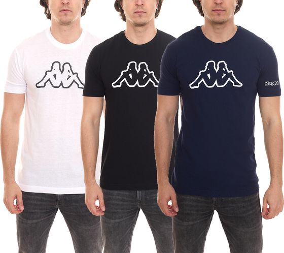 Kappa Herren Baumwoll-Shirt Rundhals-Shirt mit großem Logo-Patch Kurzarm-Shirt Blau, Schwarz oder Weiß