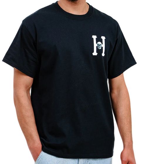 HUF Skulls Classic Herren Baumwoll-Shirt T-Shirt mit großem Rückenprint Kurzarm-Shirt TS01346 Schwarz