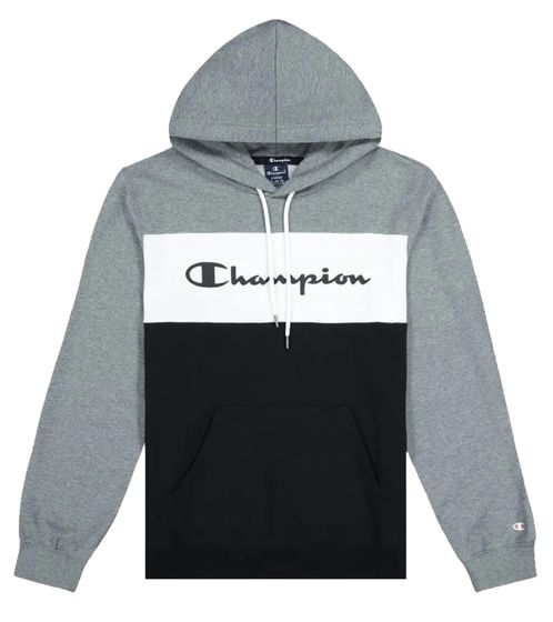 Champion Herren Kapuzen-Pullover Baumwoll-Hoodie mit Logo-Print 216196 S21 EM515 Grau/Schwarz/Weiß
