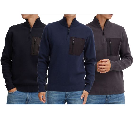 INDICODE Meddo men s knitted sweater with chest pocket cotton troyer fine knit sweater 35-659MM navy, black or gray