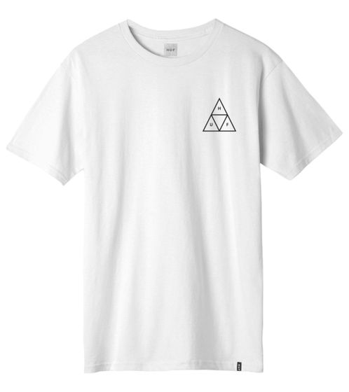 HUF Essentials Triple Triangle Herren Kurzarm-Shirt Baumwoll-Shirt mit großem Rücken-Print TS01751 Weiß