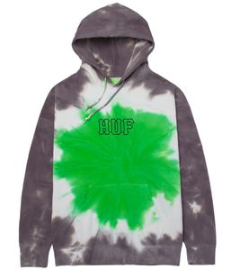 HUF High Dye Tiedye Herren Kapuzen-Hoodie Baumwoll-Pullover mit Logo-Print auf der Front PF00454 Grau/Grün