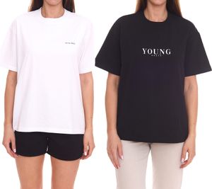 Chemise en coton durable pour femmes YOUNG POETS, chemise à col rond avec lettrage de marque en noir ou blanc