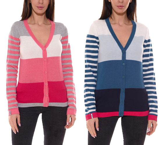 KangaROOS Damen Strickjacke Feinstrick-Jacke im Colour-Block Design Rosa/Grau oder Blau/Pink