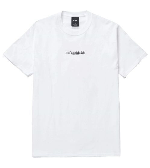 HUF Never Yours Herren Kurzarm-Shirt Baumwoll-Shirt mit Rücken-Print TS01457 Weiß