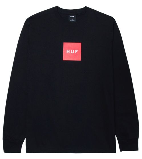 Camisa de manga larga para hombre HUF Essentials, moderno jersey de algodón con logo en la parte delantera TS01665 negro