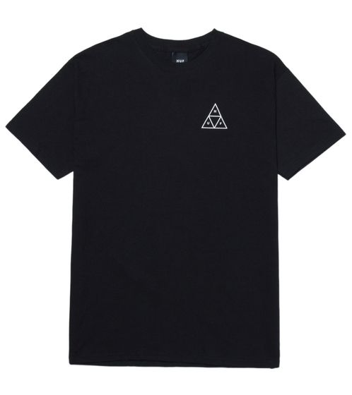 HUF Essentials Triple Triangle Herren T-Shirt klassisches Baumwoll-Shirt mit Rücken-Print TS01751 Schwarz