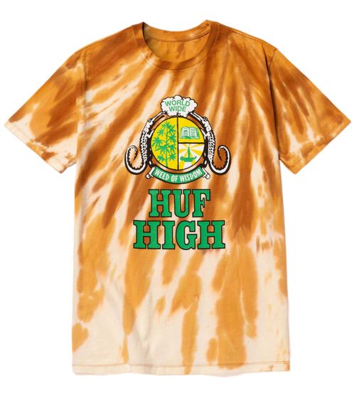 T-shirt da uomo HUF High alla moda in cotone con motivo all-over e stampa frontale TS01327 oro