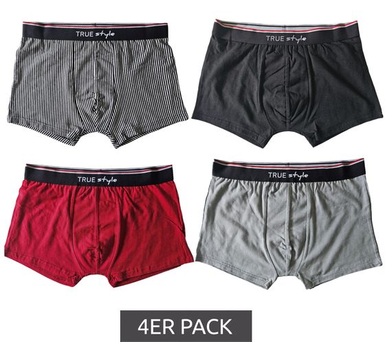 Lot de 4 boxers homme en coton TRUE style short rétro 8893024 rayures noir/gris/rouge/blanc