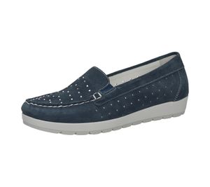 Zapatos bajos de mujer bama, elegantes zapatillas de piel auténtica con pedrería 1003974 azul